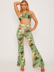 Marble Print Gold Chain?Halter Top & Trouser Co-ord