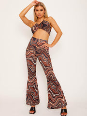 Marble Print Gold Chain?Halter Top & Trouser Co-ord