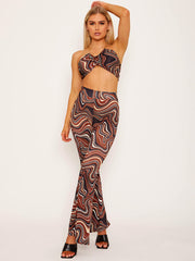 Marble Print Gold Chain?Halter Top & Trouser Co-ord