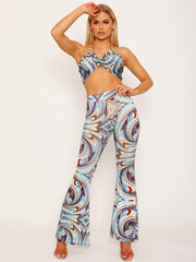 Marble Print Gold Chain?Halter Top & Trouser Co-ord