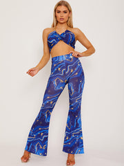 Marble Print Gold Chain?Halter Top & Trouser Co-ord