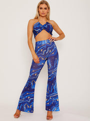 Marble Print Gold Chain?Halter Top & Trouser Co-ord