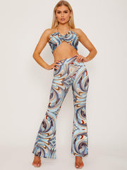 Marble Print Gold Chain?Halter Top & Trouser Co-ord