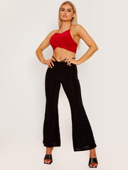 Cross Wrap Halter Crop Top with Chain Detail