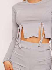 Ribbed Ruched Slit Crop Top and Trouser Co-ord