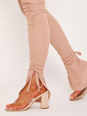 Ribbed Ruched Slit Crop Top and Trouser Co-ord