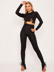 Ribbed Ruched Slit Crop Top and Trouser Co-ord