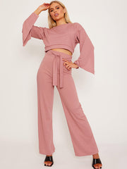 Split Sleeve Ribbed Crop Top & Trouser Co-ord