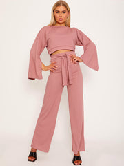 Split Sleeve Ribbed Crop Top & Trouser Co-ord