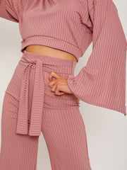 Split Sleeve Ribbed Crop Top & Trouser Co-ord