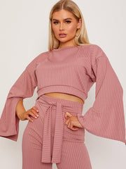 Split Sleeve Ribbed Crop Top & Trouser Co-ord