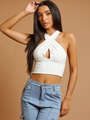 Halterneck Tie-Knot Slinky Crop Top