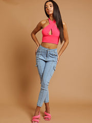 Halterneck Tie-Knot Slinky Crop Top
