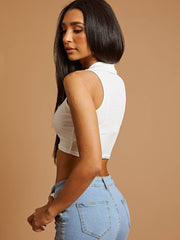 Ribbed Half-Button Placket Cropped Tank Top