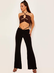 Lace Up Tie Knot Halter Crop Top