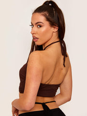 Lace Up Tie Knot Halter Crop Top