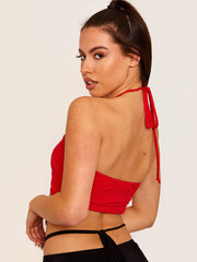 Lace Up Tie Knot Halter Crop Top