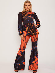 Bindefarbe Peplum Top & Flared Hosen Co-ordte