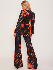 Bindefarbe Peplum Top & Flared Hosen Co-ordte