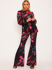 Bindefarbe Peplum Top & Flared Hosen Co-ordte