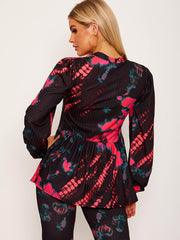 Bindefarbe Peplum Top & Flared Hosen Co-ordte