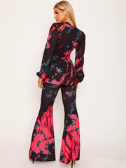 Bindefarbe Peplum Top & Flared Hosen Co-ordte