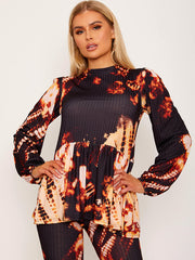 Bindefarbe Peplum Top & Flared Hosen Co-ordte