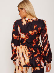 Bindefarbe Peplum Top & Flared Hosen Co-ordte