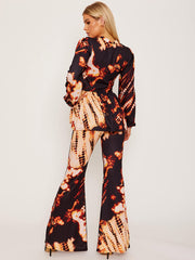 Bindefarbe Peplum Top & Flared Hosen Co-ordte