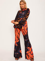 Bindefarbe Peplum Top & Flared Hosen Co-ordte