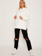 Side Slit Plain Fleeced Hoodie