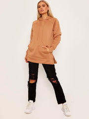 Side Slit Plain Fleeced Hoodie