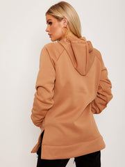 Side Slit Plain Fleeced Hoodie