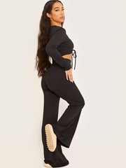 Ribbed Ruched Crop Top & Flared Trouser Co-ord