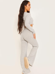 Ribbed Ruched Crop Top & Flared Trouser Co-ord