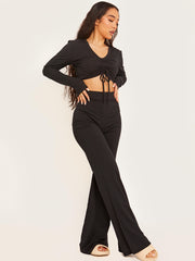 Ribbed Ruched Crop Top & Flared Trouser Co-ord