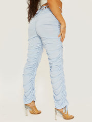 Slinky Gathered Tie Waist Wide Leg Trousers