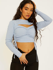 Ribbed Cutout Ruched Crop Top