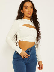 Ribbed Cutout Ruched Crop Top