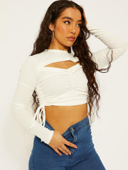 Ribbed Cutout Ruched Crop Top