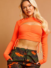 Ribbed Cutout Ruched Crop Top