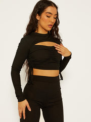 Ribbed Cutout Ruched Crop Top