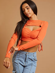 Ribbed Cutout Ruched Crop Top
