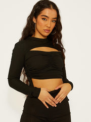 Ribbed Cutout Ruched Crop Top