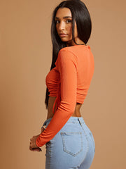 Ribbed Cutout Ruched Crop Top