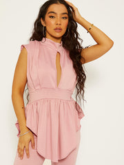 Asymmetric Hem Sleeveless Peplum Co-ord