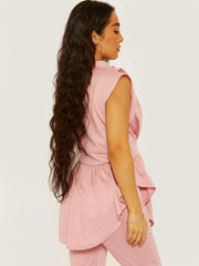 Asymmetric Hem Sleeveless Peplum Co-ord