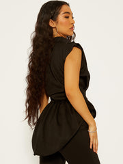 Asymmetric Hem Sleeveless Peplum Co-ord