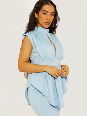 Asymmetric Hem Sleeveless Peplum Co-ord