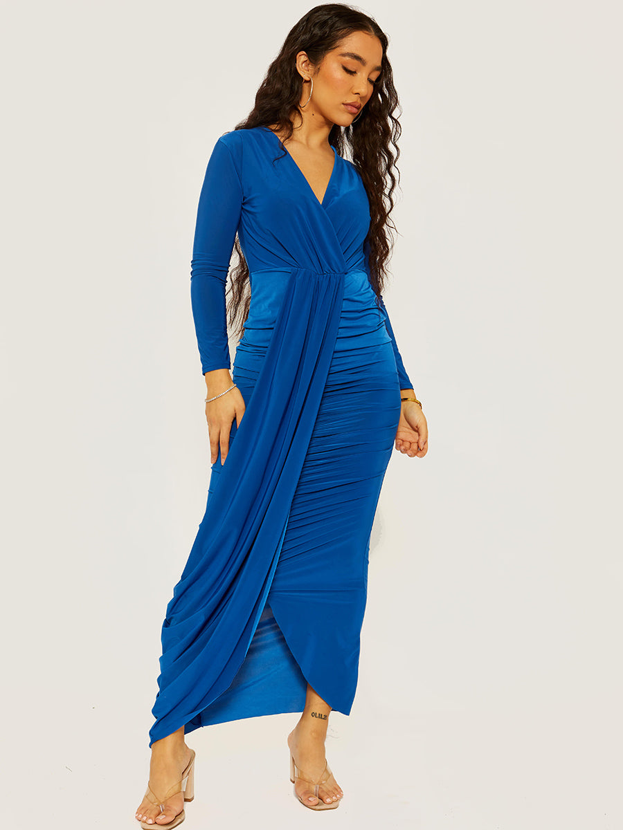 Wholesale Plunge Neck Slinky Draped Maxi Dress Stylewise Direct Wholesale Plunge Neck Slinky Draped Maxi Dress Stylewise Direct